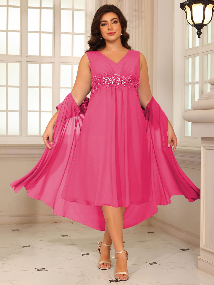 Sheath/Column Lace Appliques Two-Piece Tea-Length Mother of the Bride Dresses with Jacket