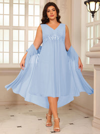 Sheath/Column Lace Appliques Two-Piece Tea-Length Mother of the Bride Dresses with Jacket