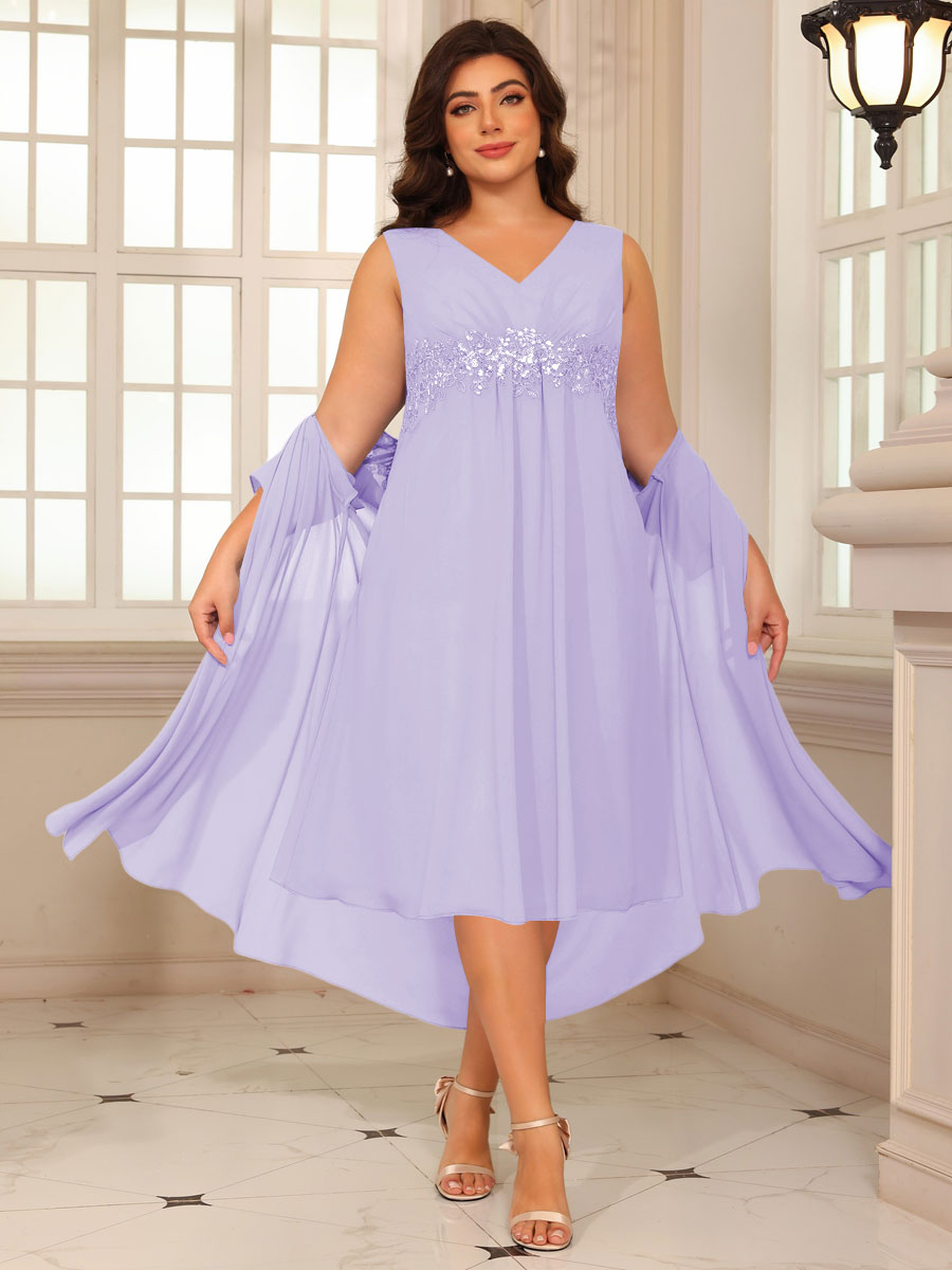 Sheath/Column Lace Appliques Two-Piece Tea-Length Mother of the Bride Dresses with Jacket
