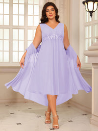 Sheath/Column Lace Appliques Two-Piece Tea-Length Mother of the Bride Dresses with Jacket