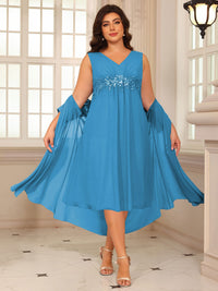 Sheath/Column Lace Appliques Two-Piece Tea-Length Mother of the Bride Dresses with Jacket