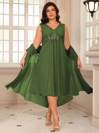 Sheath/Column Lace Appliques Two-Piece Tea-Length Mother of the Bride Dresses with Jacket