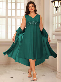 Sheath/Column Lace Appliques Two-Piece Tea-Length Mother of the Bride Dresses with Jacket