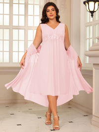 Sheath/Column Lace Appliques Two-Piece Tea-Length Mother of the Bride Dresses with Jacket