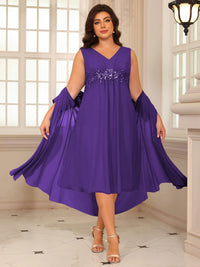 Sheath/Column Lace Appliques Two-Piece Tea-Length Mother of the Bride Dresses with Jacket
