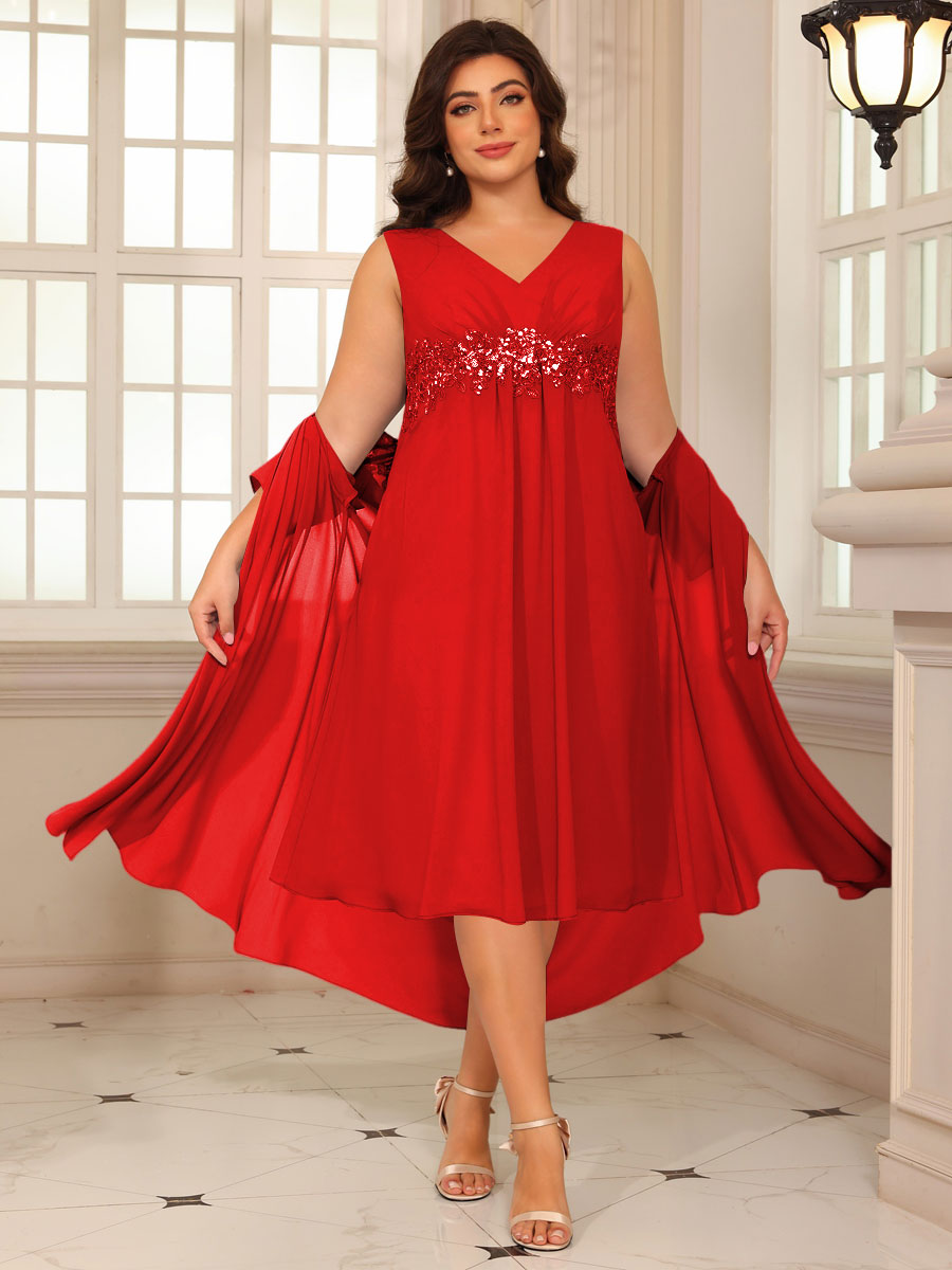 Sheath/Column Lace Appliques Two-Piece Tea-Length Mother of the Bride Dresses with Jacket