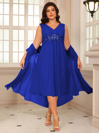 Sheath/Column Lace Appliques Two-Piece Tea-Length Mother of the Bride Dresses with Jacket