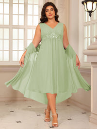 Sheath/Column Lace Appliques Two-Piece Tea-Length Mother of the Bride Dresses with Jacket
