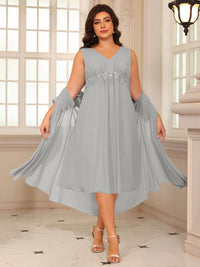 Sheath/Column Lace Appliques Two-Piece Tea-Length Mother of the Bride Dresses with Jacket
