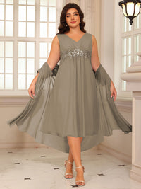 Sheath/Column Lace Appliques Two-Piece Tea-Length Mother of the Bride Dresses with Jacket