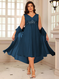 Sheath/Column Lace Appliques Two-Piece Tea-Length Mother of the Bride Dresses with Jacket