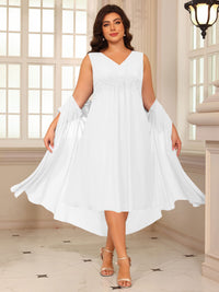 Sheath/Column Lace Appliques Two-Piece Tea-Length Mother of the Bride Dresses with Jacket
