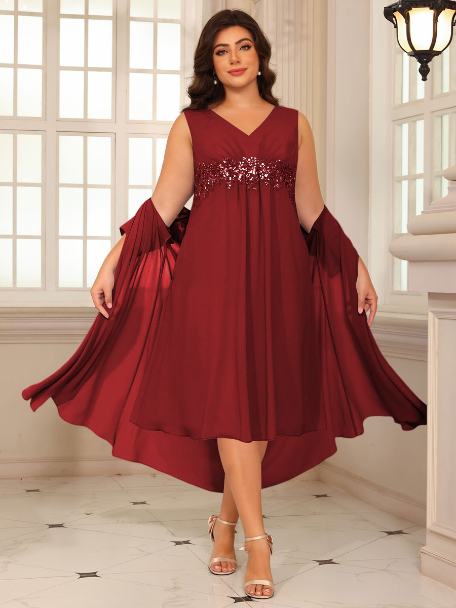 Sheath/Column Lace Appliques Two-Piece Tea-Length Mother of the Bride Dresses with Jacket