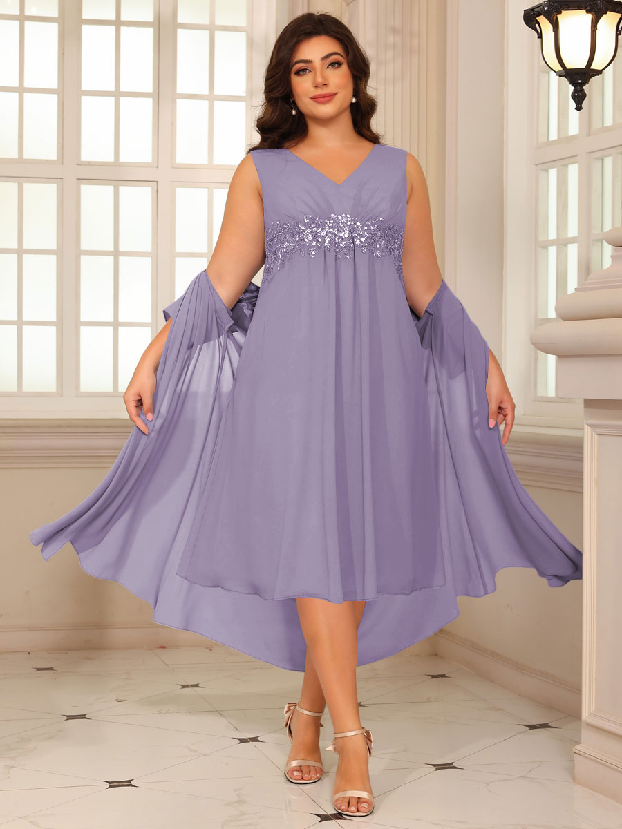 Sheath/Column Lace Appliques Two-Piece Tea-Length Mother of the Bride Dresses with Jacket