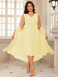 Sheath/Column Lace Appliques Two-Piece Tea-Length Mother of the Bride Dresses with Jacket