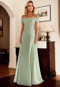 A-Line/Princess Off Shoulder Floor-Length Mother of the Bride Dresses with Lace Appliques