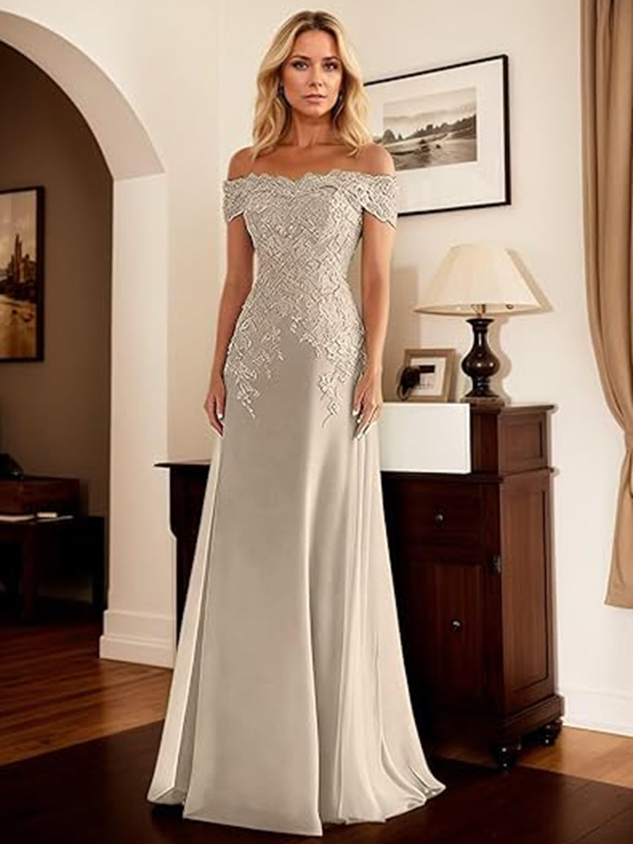 Sage Green Mother of the Bride Dresses 2026 for Women Sheath Off-the-Shoulder Sleeveless Floor-Length Formal Wedding Guest Gowns