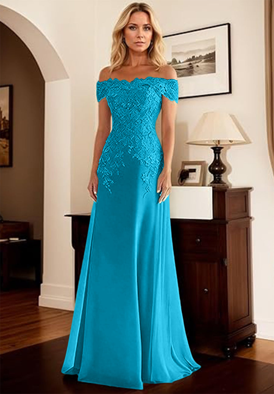 A-Line/Princess Off Shoulder Floor-Length Mother of the Bride Dresses with Lace Appliques