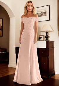 A-Line/Princess Off Shoulder Floor-Length Mother of the Bride Dresses with Lace Appliques