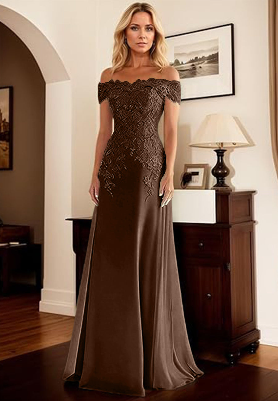A-Line/Princess Off Shoulder Floor-Length Mother of the Bride Dresses with Lace Appliques