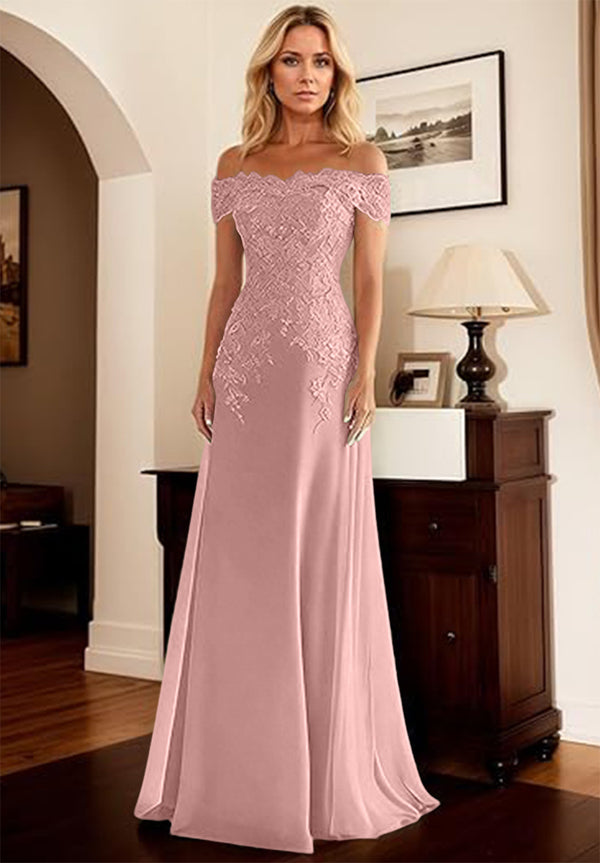 A-Line/Princess Off Shoulder Floor-Length Mother of the Bride Dresses with Lace Appliques