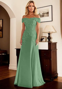 A-Line/Princess Off Shoulder Floor-Length Mother of the Bride Dresses with Lace Appliques