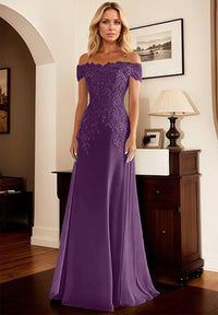 A-Line/Princess Off Shoulder Floor-Length Mother of the Bride Dresses with Lace Appliques