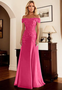 A-Line/Princess Off Shoulder Floor-Length Mother of the Bride Dresses with Lace Appliques
