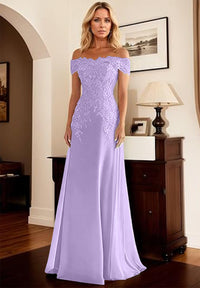 A-Line/Princess Off Shoulder Floor-Length Mother of the Bride Dresses with Lace Appliques