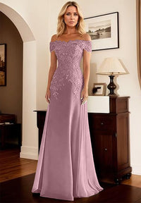 A-Line/Princess Off Shoulder Floor-Length Mother of the Bride Dresses with Lace Appliques