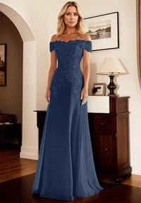A-Line/Princess Off Shoulder Floor-Length Mother of the Bride Dresses with Lace Appliques