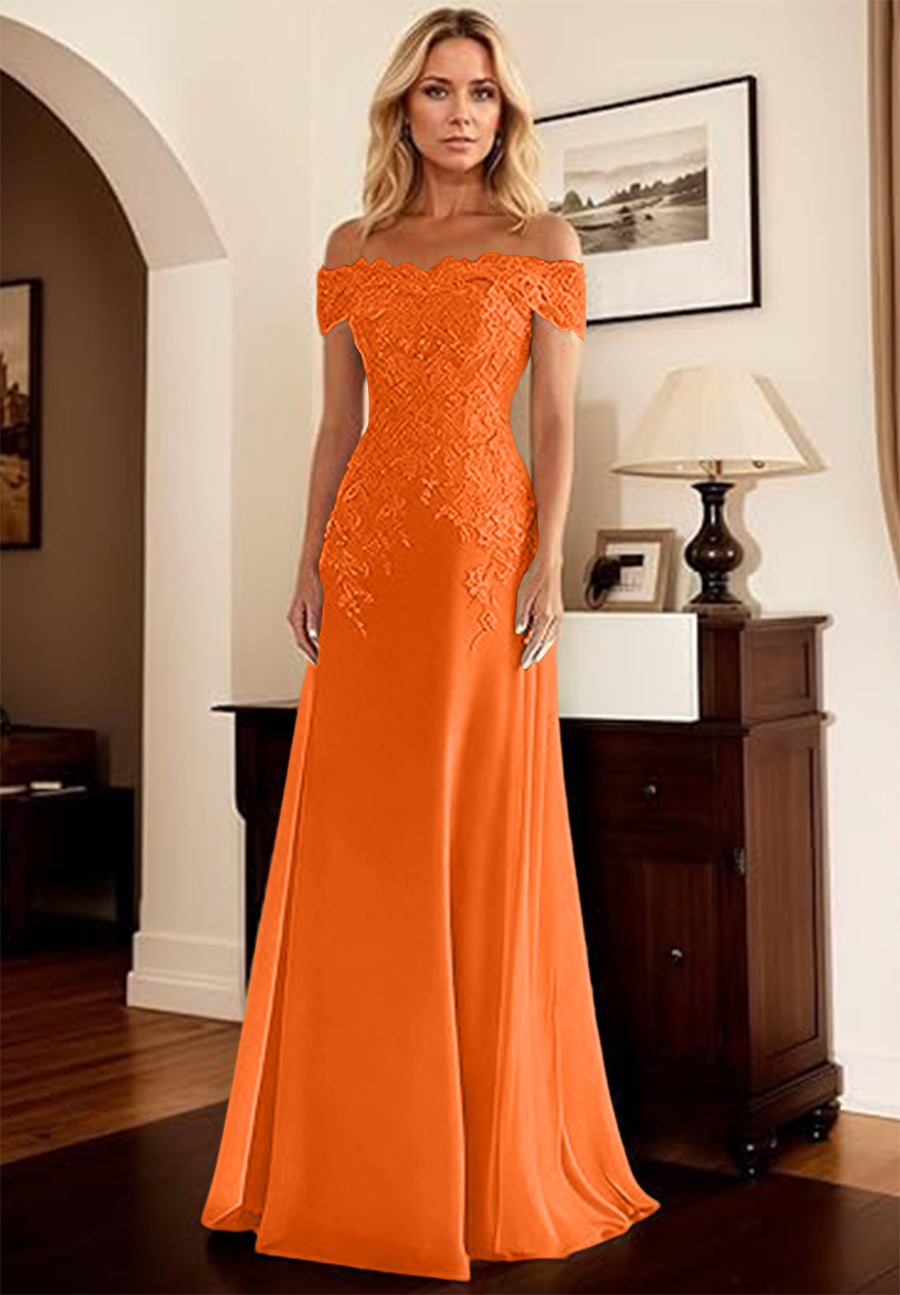 Shirees Orange A-Line/Princess Off Shoulder Floor-Length Mother of the Bride Dresses with Lace Appliques 2026