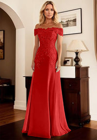 A-Line/Princess Off Shoulder Floor-Length Mother of the Bride Dresses with Lace Appliques
