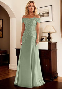 A-Line/Princess Off Shoulder Floor-Length Mother of the Bride Dresses with Lace Appliques