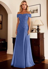 A-Line/Princess Off Shoulder Floor-Length Mother of the Bride Dresses with Lace Appliques