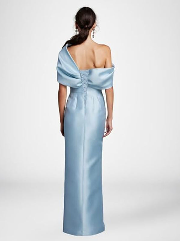 Sheath/Column Asymmetrical Floor-Length Pleated Mother of the Bride Dresses with Slit