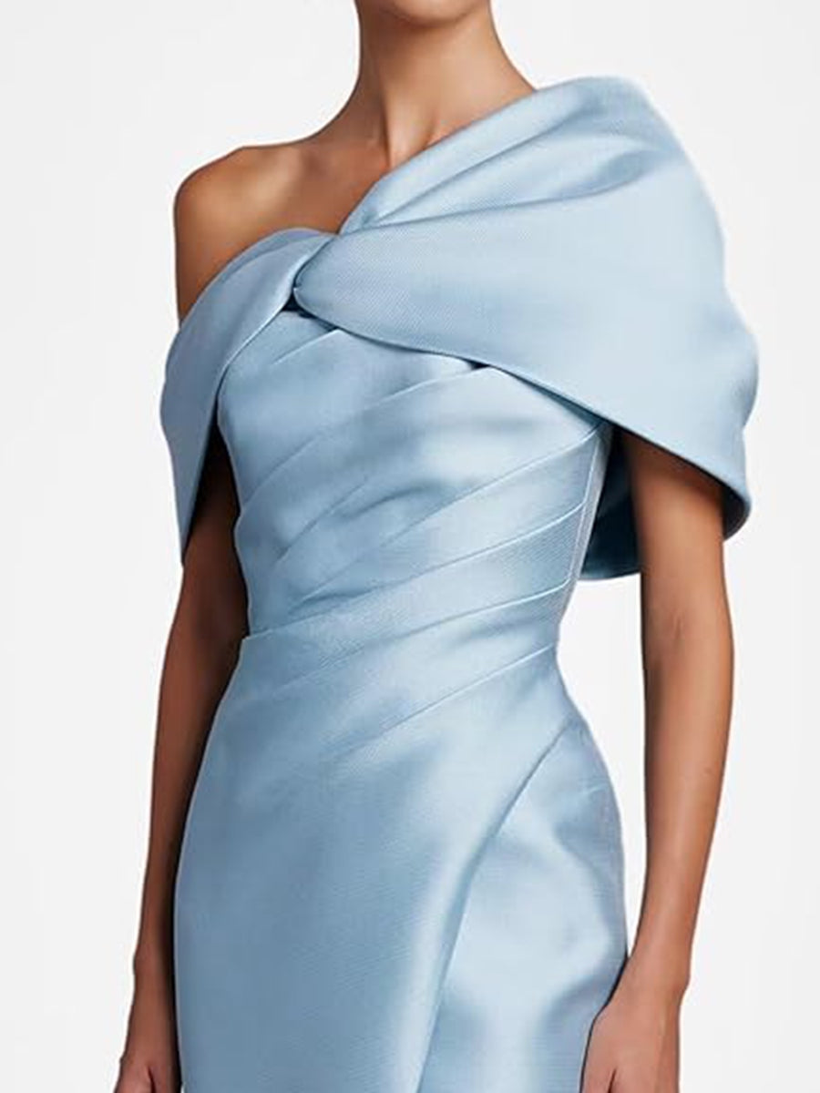 Sheath/Column Asymmetrical Floor-Length Pleated Mother of the Bride Dresses with Slit