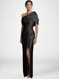 Sheath/Column Asymmetrical Floor-Length Pleated Mother of the Bride Dresses with Slit