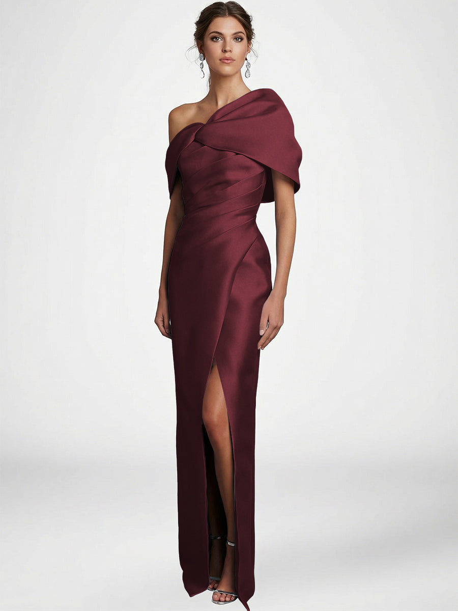 Sheath/Column Asymmetrical Floor-Length Pleated Mother of the Bride Dresses with Slit