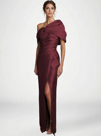 Sheath/Column Asymmetrical Floor-Length Pleated Mother of the Bride Dresses with Slit