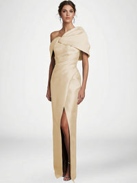 Sheath/Column Asymmetrical Floor-Length Pleated Mother of the Bride Dresses with Slit