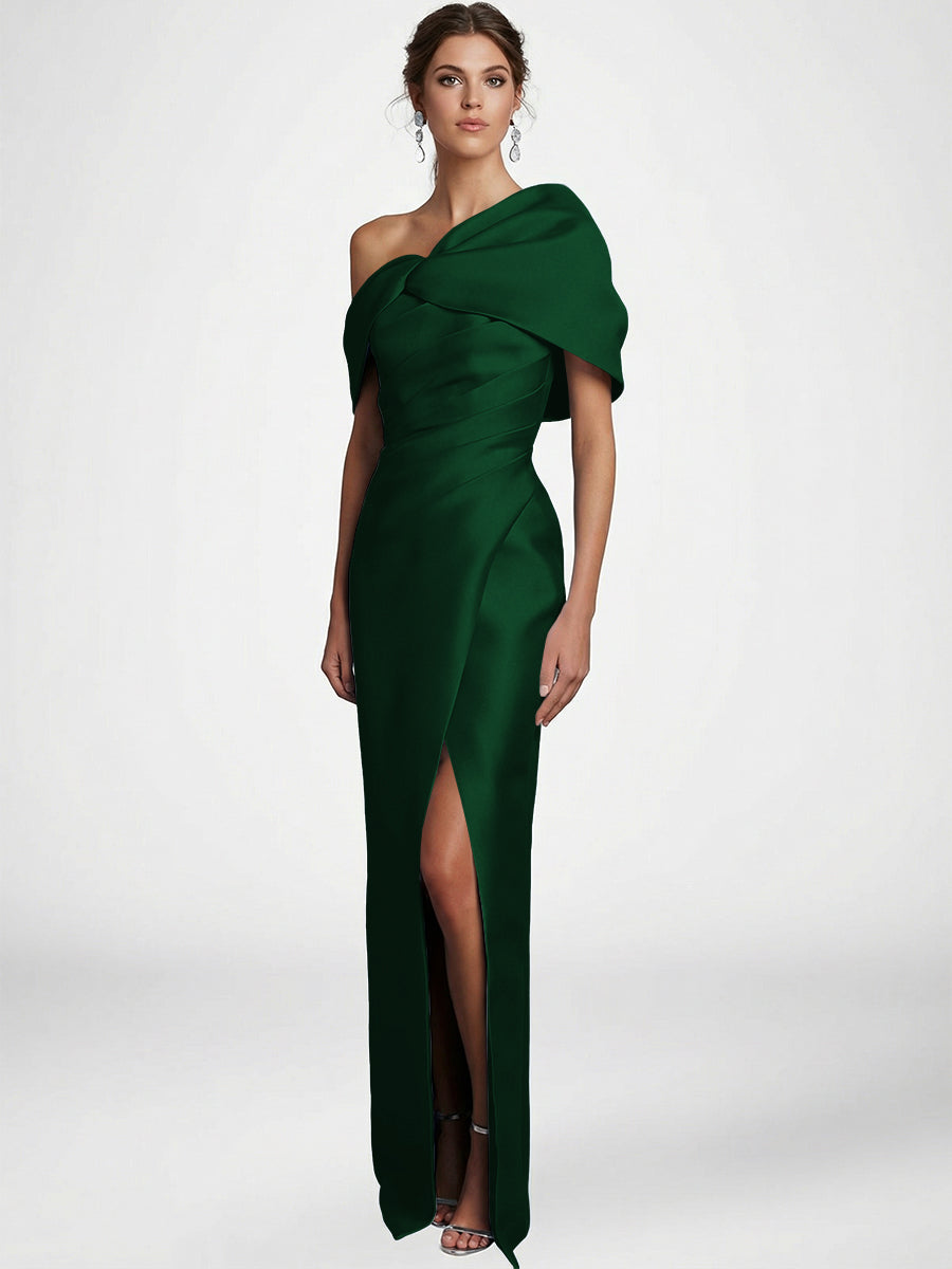Sheath/Column Asymmetrical Floor-Length Pleated Mother of the Bride Dresses with Slit