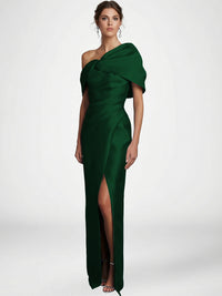 Sheath/Column Asymmetrical Floor-Length Pleated Mother of the Bride Dresses with Slit