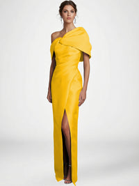 Sheath/Column Asymmetrical Floor-Length Pleated Mother of the Bride Dresses with Slit