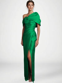 Sheath/Column Asymmetrical Floor-Length Pleated Mother of the Bride Dresses with Slit