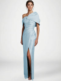 Sheath/Column Asymmetrical Floor-Length Pleated Mother of the Bride Dresses with Slit
