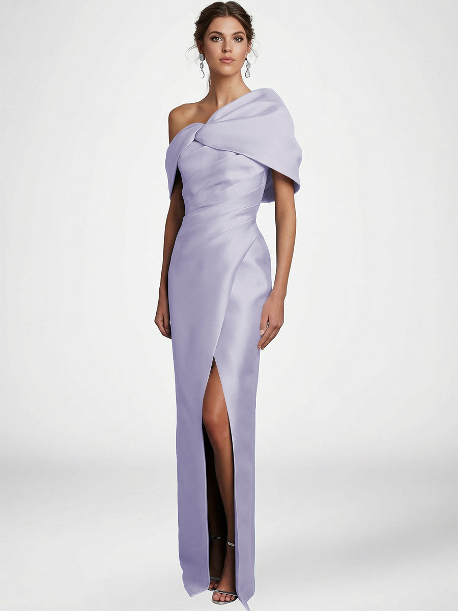 Sheath/Column Asymmetrical Floor-Length Pleated Mother of the Bride Dresses with Slit