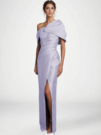 Sheath/Column Asymmetrical Floor-Length Pleated Mother of the Bride Dresses with Slit