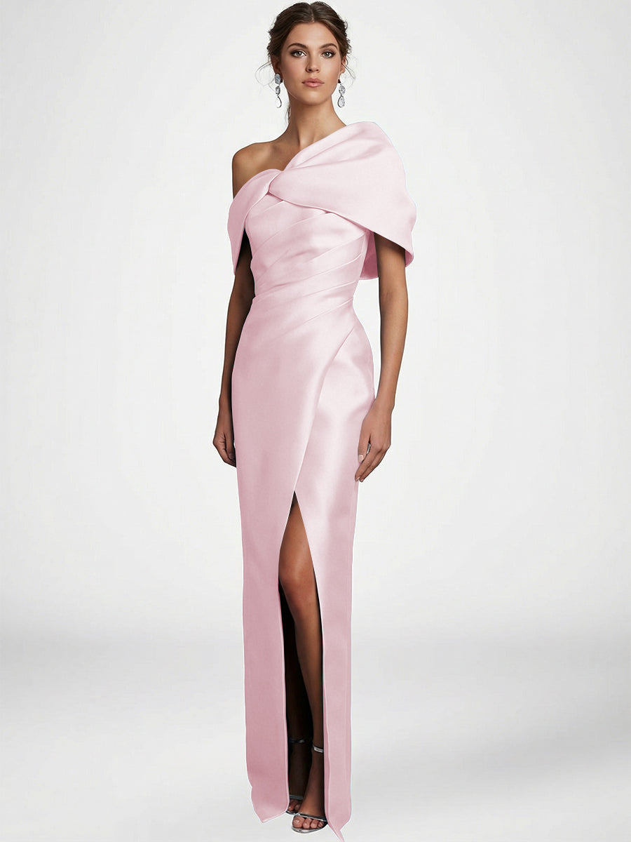 Sheath/Column Asymmetrical Floor-Length Pleated Mother of the Bride Dresses with Slit