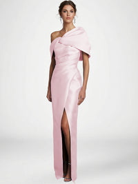 Sheath/Column Asymmetrical Floor-Length Pleated Mother of the Bride Dresses with Slit